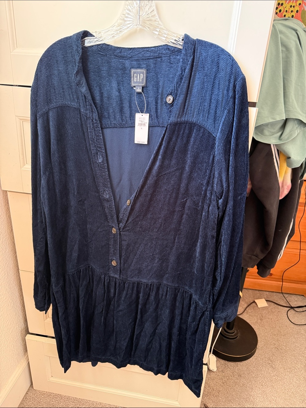 GAP Navy Button-Front Tiered Dress